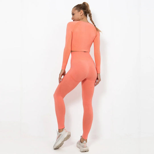 Women Wholesale 14 Colors Seamless Long Sleeve Top And Leggings Set Yoga Workout Suit - Allen Fitness