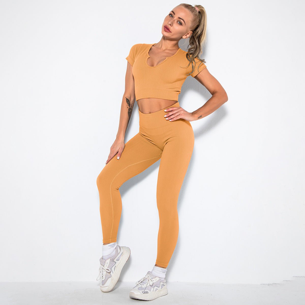 Seamless Sexy Fitness Yoga U V Neck With Leggings Sportswear Gym Wear Active Wear Set 2 Piece Women Sets - Allen Fitness