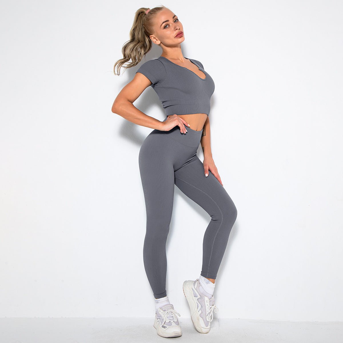 Seamless Sexy Fitness Yoga U V Neck With Leggings Sportswear Gym Wear Active Wear Set 2 Piece Women Sets - Allen Fitness