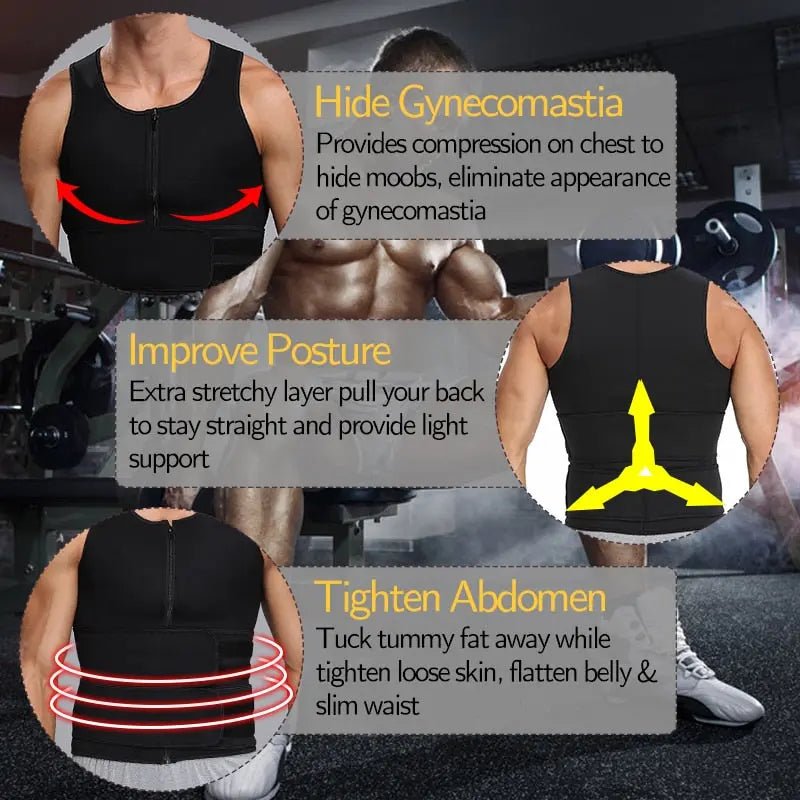 Men Waist Trainer Tank Tops Shapewear Slimming Body Shaper Compression Shirt Underwear for Weight Loss Workout Sauna Sweat Vest - Allen-Fitness