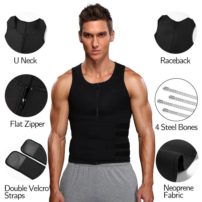 Men Waist Trainer Tank Tops Shapewear Slimming Body Shaper Compression Shirt Underwear for Weight Loss Workout Sauna Sweat Vest - Allen-Fitness