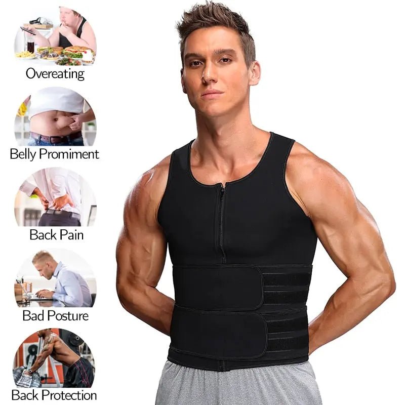 Men Waist Trainer Tank Tops Shapewear Slimming Body Shaper Compression Shirt Underwear for Weight Loss Workout Sauna Sweat Vest - Allen-Fitness