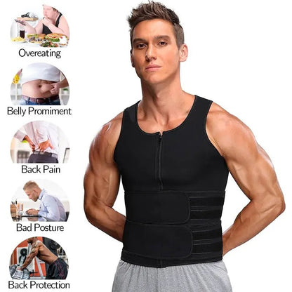 Men Waist Trainer Tank Tops Shapewear Slimming Body Shaper Compression Shirt Underwear for Weight Loss Workout Sauna Sweat Vest - Allen-Fitness