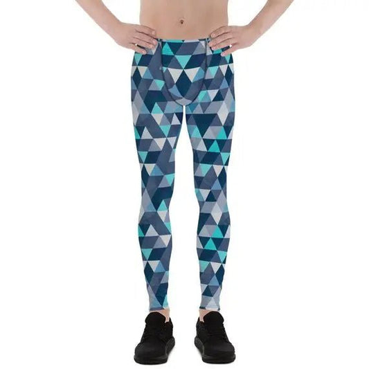 Mens Leggings - Blue Geometric Triangles Leggings - Allen-Fitness