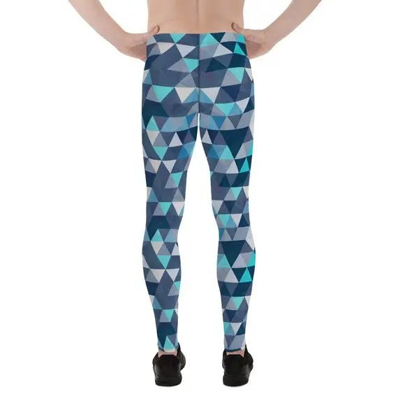 Mens Leggings - Blue Geometric Triangles Leggings - Allen-Fitness