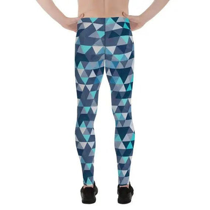 Mens Leggings - Blue Geometric Triangles Leggings - Allen-Fitness