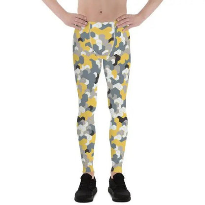 Mens Leggings - Yellow Sports Camo Leggings - Allen-Fitness