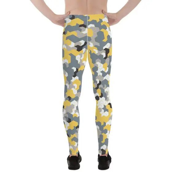 Mens Leggings - Yellow Sports Camo Leggings - Allen-Fitness