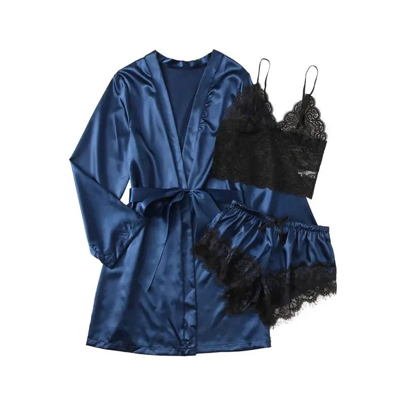 a women's blue robe and bra set