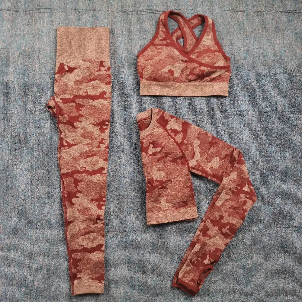 3PCS/Set Camouflage Yoga Set Women Seamless Fitness Yoga Bra Sports Bra High Waist GYM Camo leggings Pants Fitness Suits Workout - Allen-Fitness