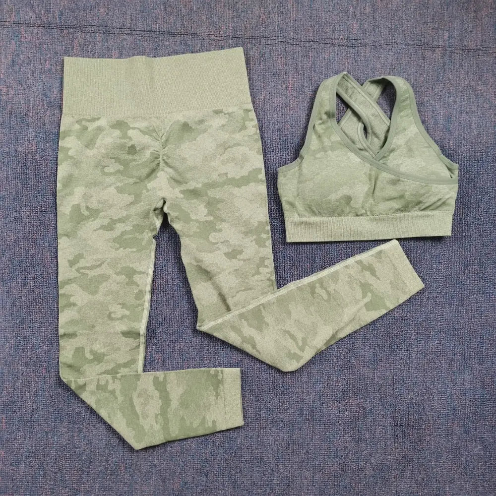 3PCS/Set Camouflage Yoga Set Women Seamless Fitness Yoga Bra Sports Bra High Waist GYM Camo leggings Pants Fitness Suits Workout - Allen-Fitness