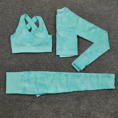 3PCS/Set Camouflage Yoga Set Women Seamless Fitness Yoga Bra Sports Bra High Waist GYM Camo leggings Pants Fitness Suits Workout - Allen-Fitness