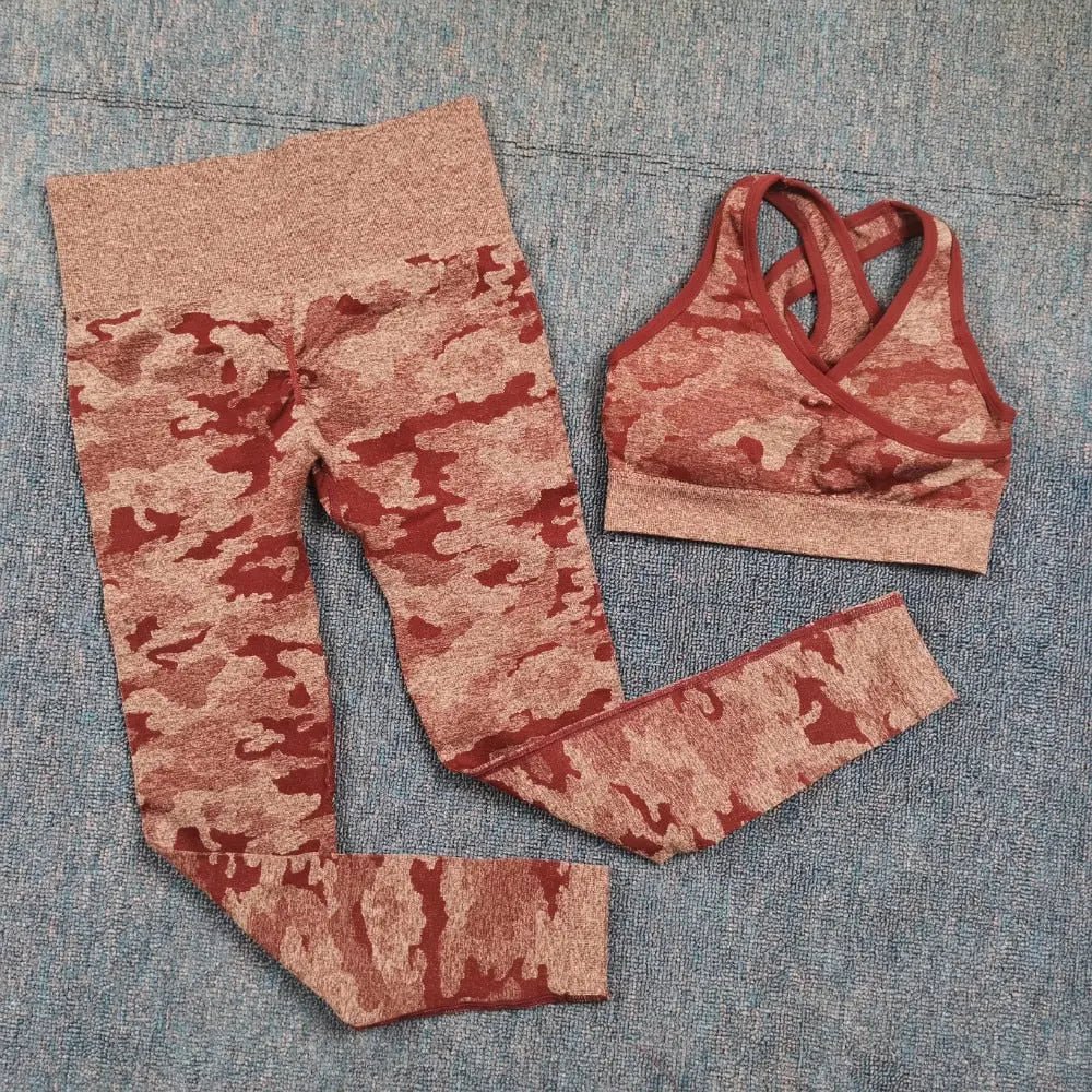 3PCS/Set Camouflage Yoga Set Women Seamless Fitness Yoga Bra Sports Bra High Waist GYM Camo leggings Pants Fitness Suits Workout - Allen-Fitness