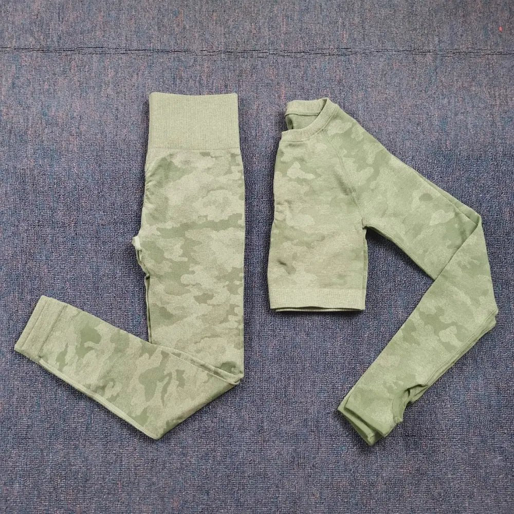 3PCS/Set Camouflage Yoga Set Women Seamless Fitness Yoga Bra Sports Bra High Waist GYM Camo leggings Pants Fitness Suits Workout - Allen-Fitness