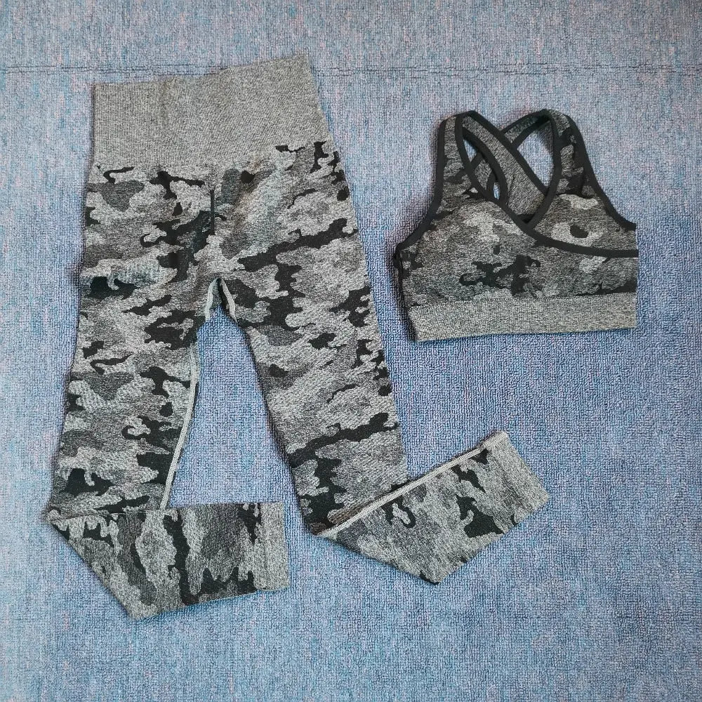 3PCS/Set Camouflage Yoga Set Women Seamless Fitness Yoga Bra Sports Bra High Waist GYM Camo leggings Pants Fitness Suits Workout - Allen-Fitness