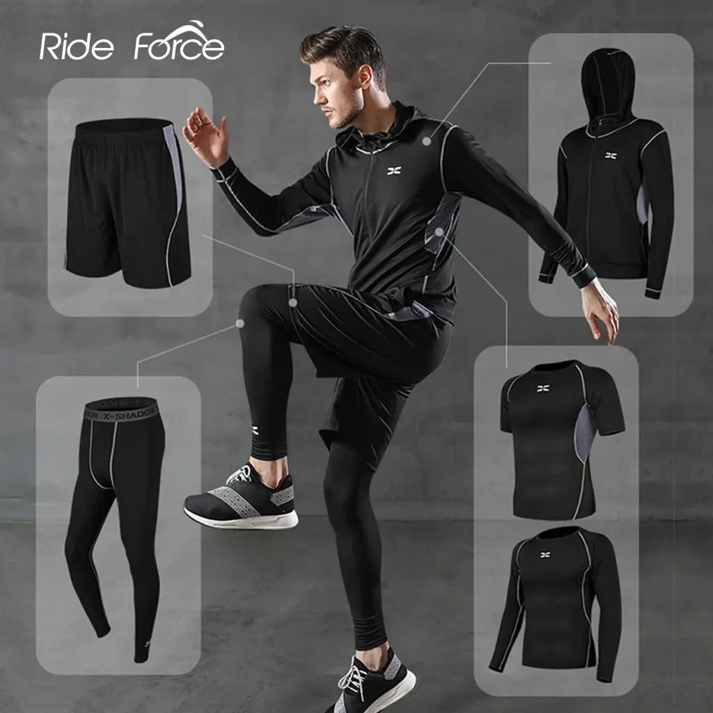 5 Pcs/Set Men&#39;s Tracksuit Gym Fitness Compression Sports Suit Clothes Running Jogging Sport Wear Exercise Workout Tights - Allen-Fitness