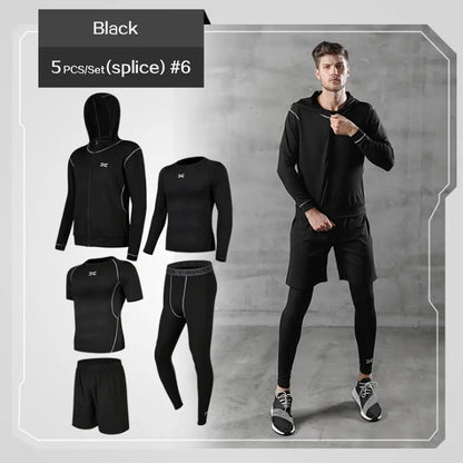 5 Pcs/Set Men&#39;s Tracksuit Gym Fitness Compression Sports Suit Clothes Running Jogging Sport Wear Exercise Workout Tights - Allen-Fitness