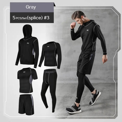 5 Pcs/Set Men&#39;s Tracksuit Gym Fitness Compression Sports Suit Clothes Running Jogging Sport Wear Exercise Workout Tights - Allen-Fitness