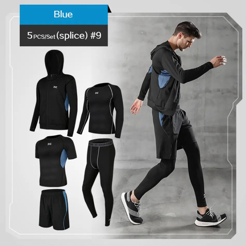 5 Pcs/Set Men&#39;s Tracksuit Gym Fitness Compression Sports Suit Clothes Running Jogging Sport Wear Exercise Workout Tights - Allen-Fitness