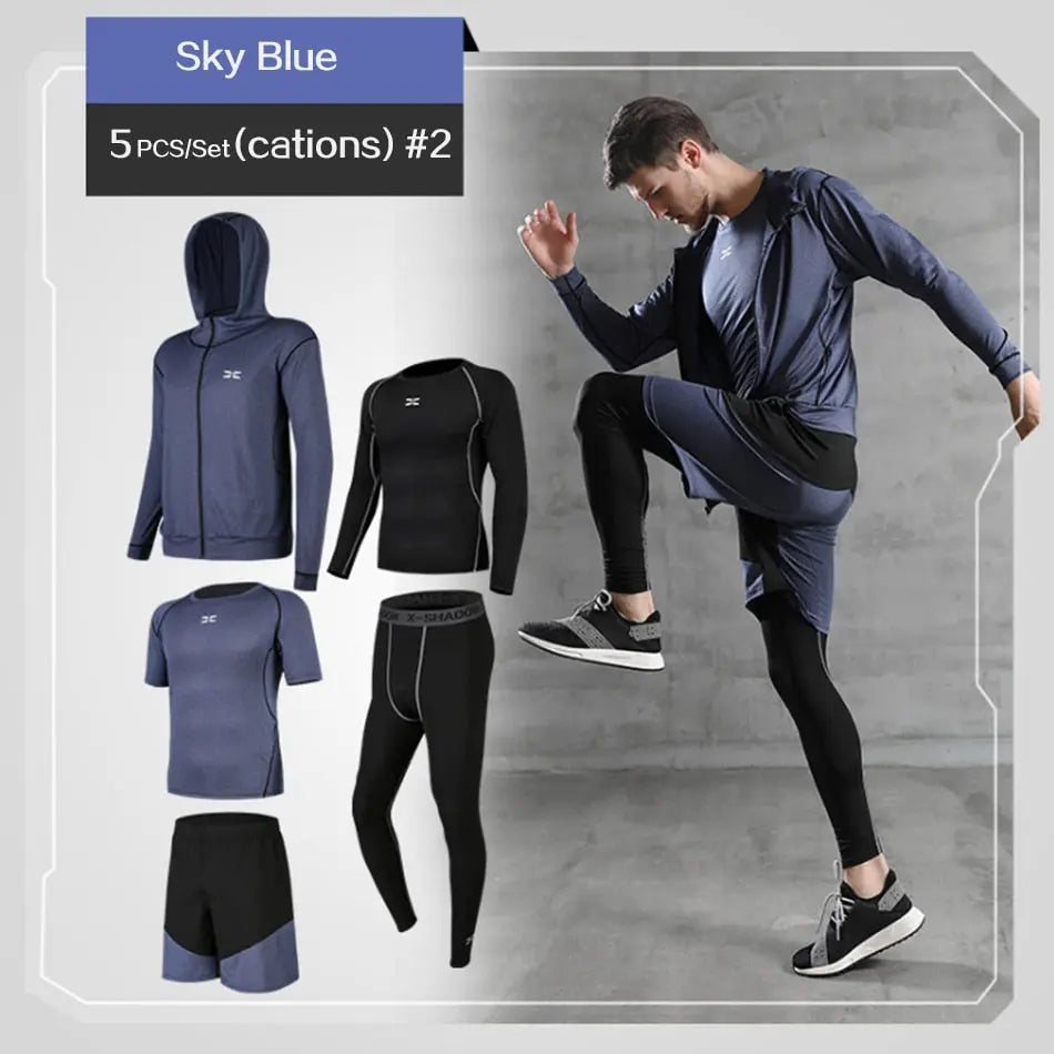 5 Pcs/Set Men&#39;s Tracksuit Gym Fitness Compression Sports Suit Clothes Running Jogging Sport Wear Exercise Workout Tights - Allen-Fitness