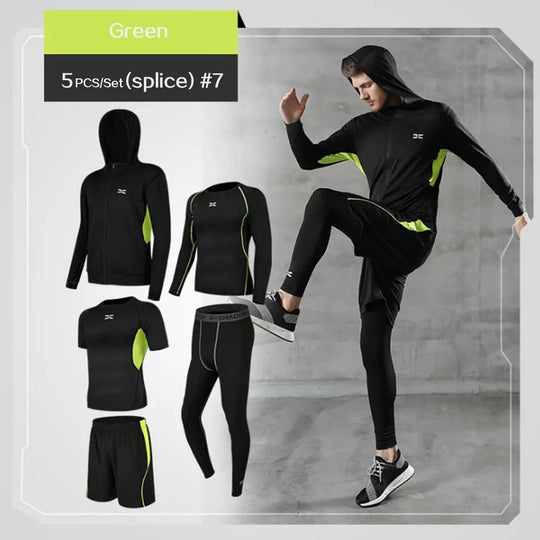 5 Pcs/Set Men&#39;s Tracksuit Gym Fitness Compression Sports Suit Clothes Running Jogging Sport Wear Exercise Workout Tights - Allen-Fitness