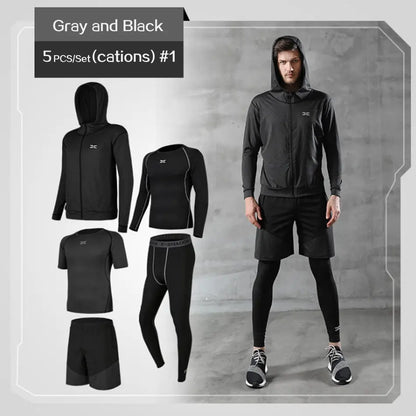 5 Pcs/Set Men&#39;s Tracksuit Gym Fitness Compression Sports Suit Clothes Running Jogging Sport Wear Exercise Workout Tights - Allen-Fitness