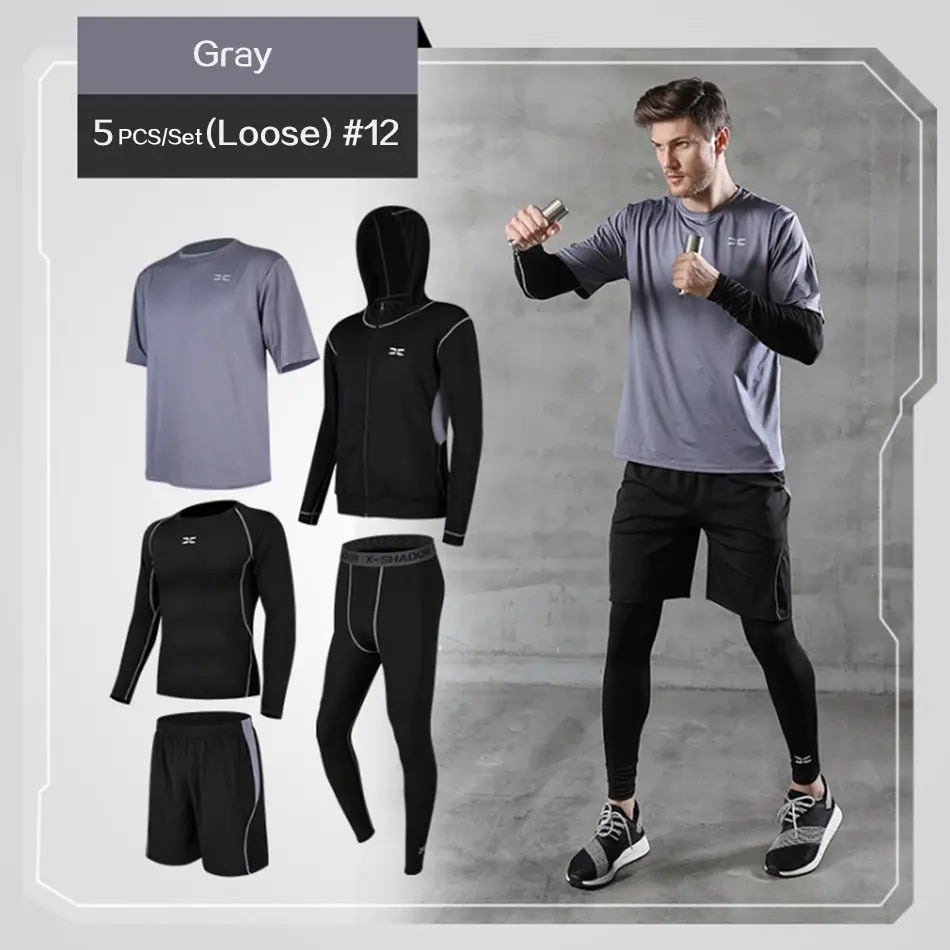 5 Pcs/Set Men&#39;s Tracksuit Gym Fitness Compression Sports Suit Clothes Running Jogging Sport Wear Exercise Workout Tights - Allen-Fitness