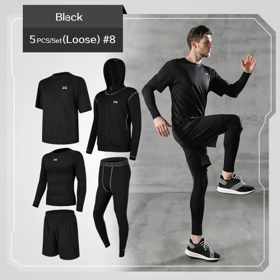 5 Pcs/Set Men&#39;s Tracksuit Gym Fitness Compression Sports Suit Clothes Running Jogging Sport Wear Exercise Workout Tights - Allen-Fitness