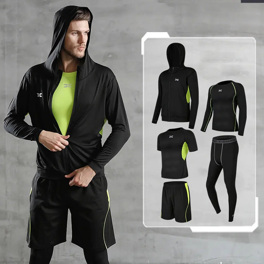 5 Pcs/Set Men&#39;s Tracksuit Gym Fitness Compression Sports Suit Clothes Running Jogging Sport Wear Exercise Workout Tights - Allen-Fitness