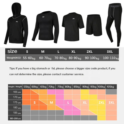 5 Pcs/Set Men&#39;s Tracksuit Gym Fitness Compression Sports Suit Clothes Running Jogging Sport Wear Exercise Workout Tights - Allen-Fitness