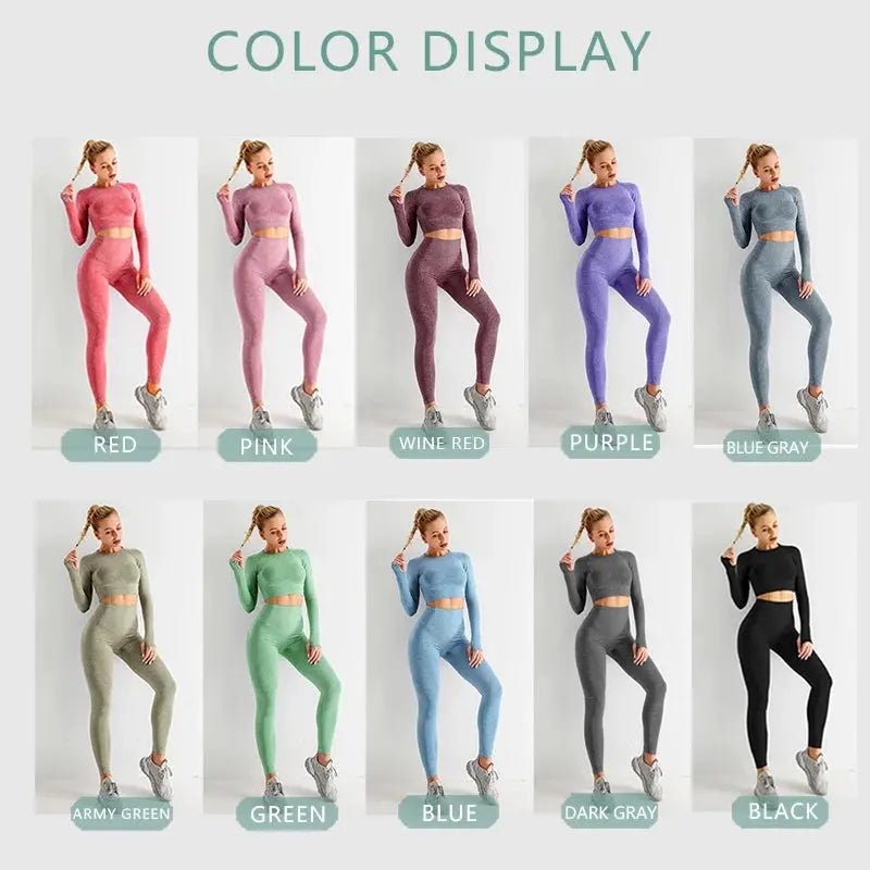 Women Vital 5 pieces yoga set Long Sleeve girl fitness crop top underwear exercise clothes high waist leggings seamless yoga set - Allen-Fitness