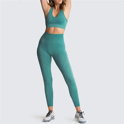 Womens Athletic Fitness Clothing Gym Sports Wear Workout Crop Top Yoga Apparel 2 Piece Set Women - Allen-Fitness