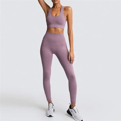 Womens Athletic Fitness Clothing Gym Sports Wear Workout Crop Top Yoga Apparel 2 Piece Set Women - Allen-Fitness