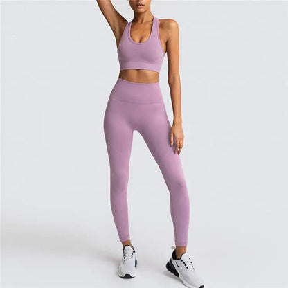 Womens Athletic Fitness Clothing Gym Sports Wear Workout Crop Top Yoga Apparel 2 Piece Set Women - Allen-Fitness