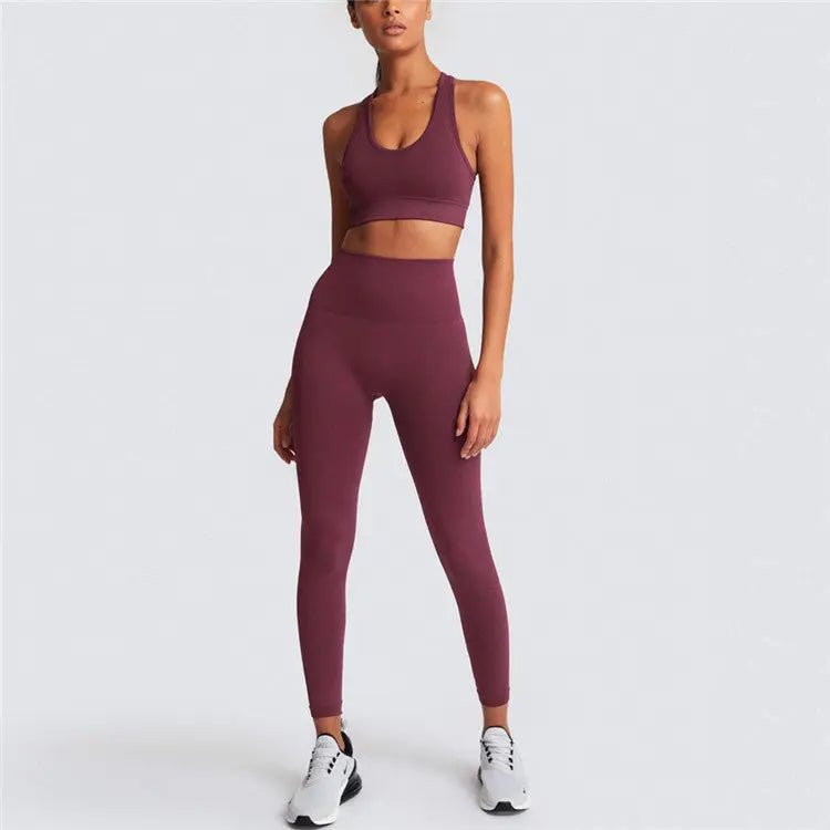 Womens Athletic Fitness Clothing Gym Sports Wear Workout Crop Top Yoga Apparel 2 Piece Set Women - Allen-Fitness