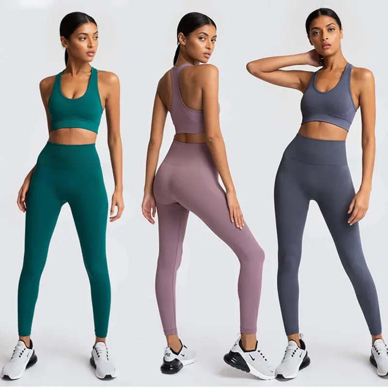 Womens Athletic Fitness Clothing Gym Sports Wear Workout Crop Top Yoga Apparel 2 Piece Set Women - Allen-Fitness