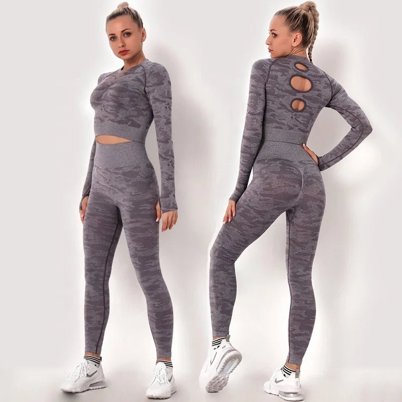 custom logo Women workout Long sleeve clothes high waist sport woman fitness and seamless printed yoga gym wear Leggings sets - Allen - Fitness