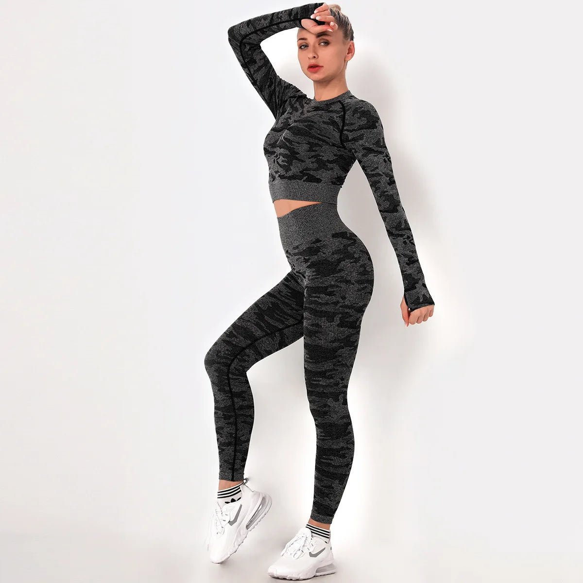 custom logo Women workout Long sleeve clothes high waist sport woman fitness and seamless printed yoga gym wear Leggings sets - Allen - Fitness