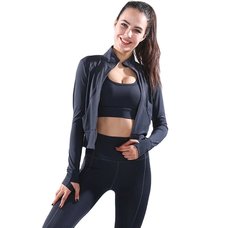 Hot Fashion Yoga Clothes Customizable 3 Piece Yoga Set Fitness Soft Sports Bra Running Leggings Trainer Jacket Sets For Women - Allen - Fitness