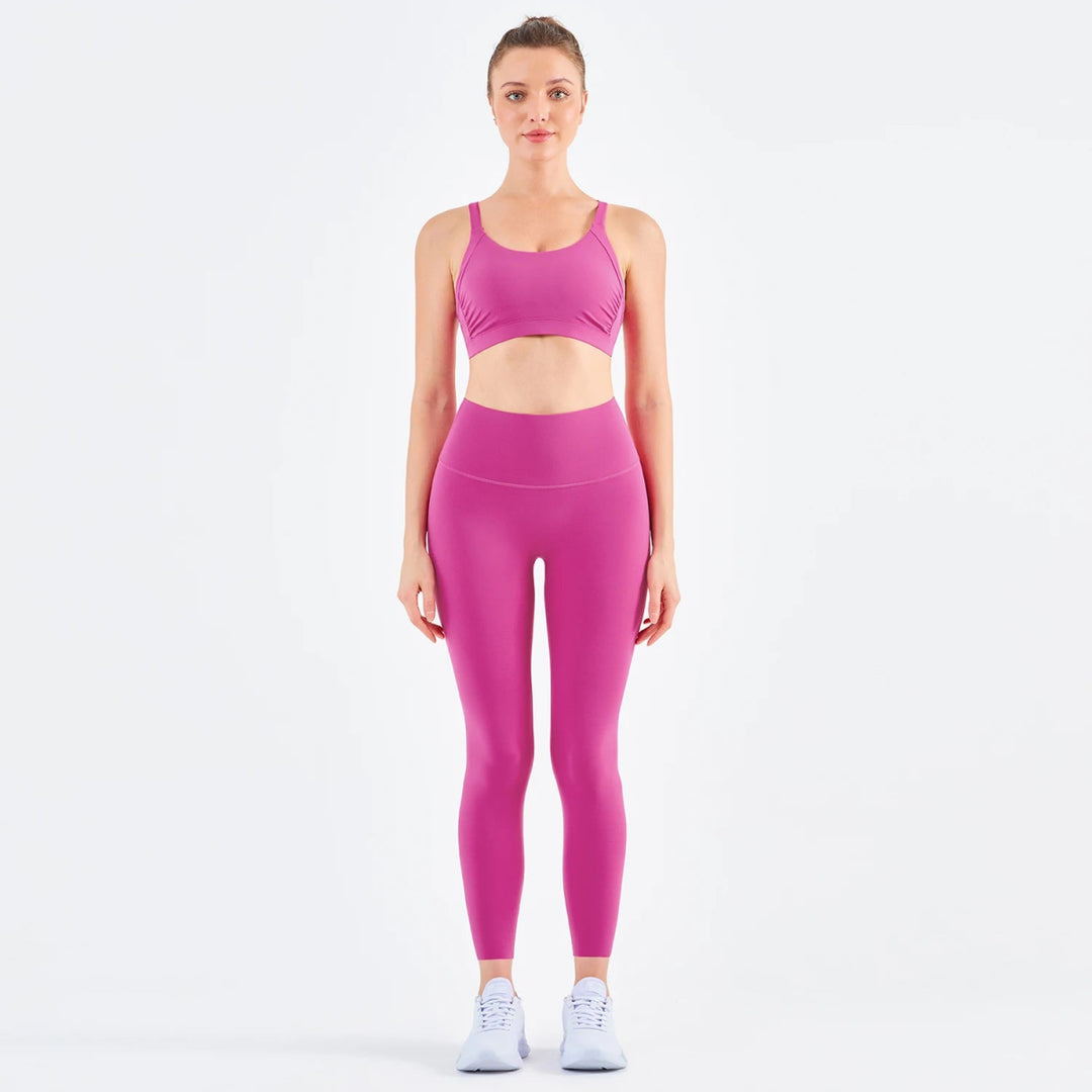 New Drop Yoga Outfit Women Sets in Buttery Soft Fabric with Ruched Sports Bra & High Waist Leggings - Allen - Fitness