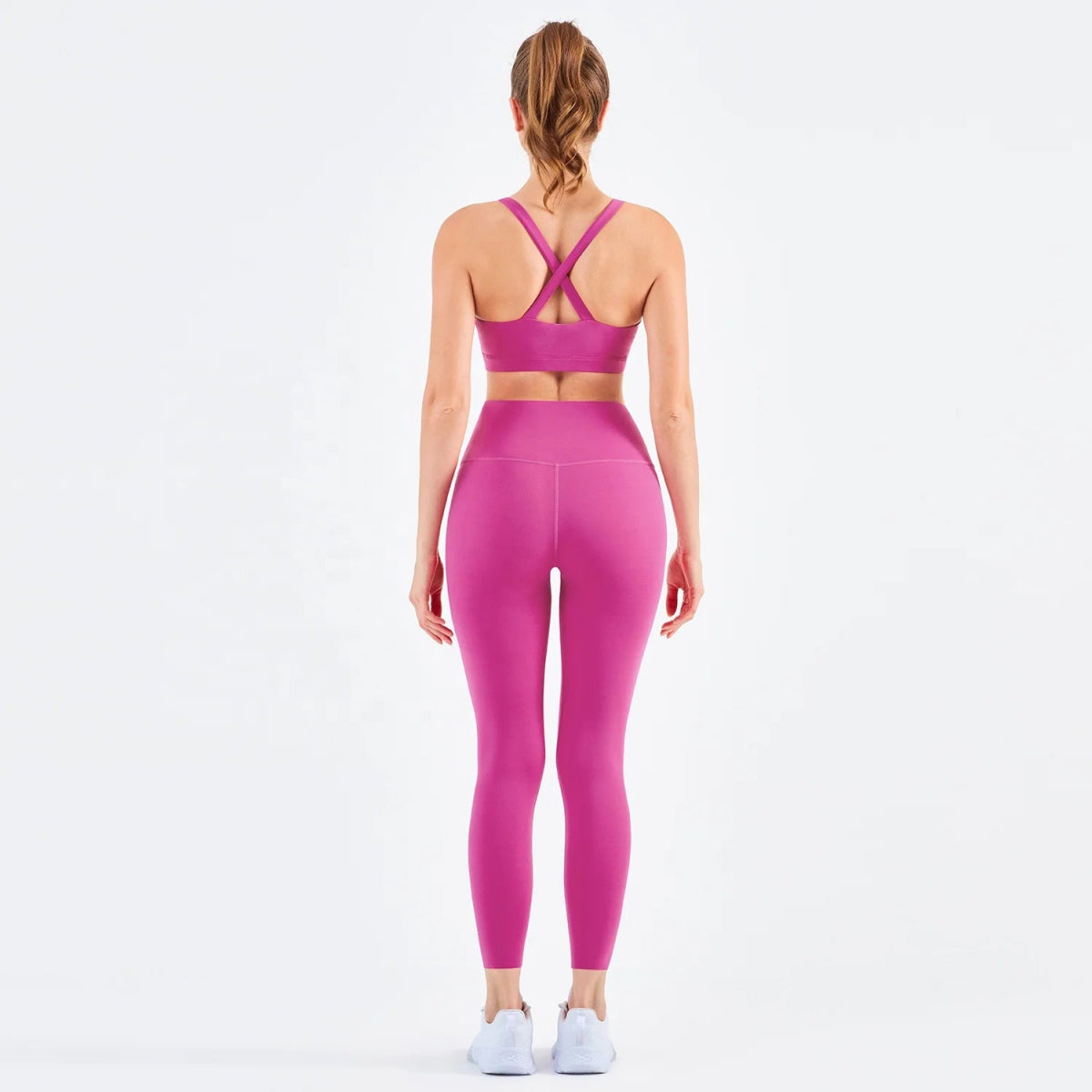 New Drop Yoga Outfit Women Sets in Buttery Soft Fabric with Ruched Sports Bra & High Waist Leggings - Allen - Fitness