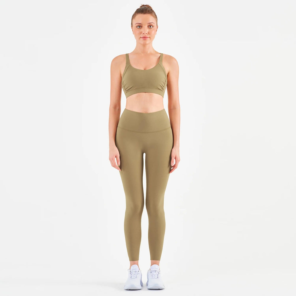 New Drop Yoga Outfit Women Sets in Buttery Soft Fabric with Ruched Sports Bra & High Waist Leggings - Allen - Fitness