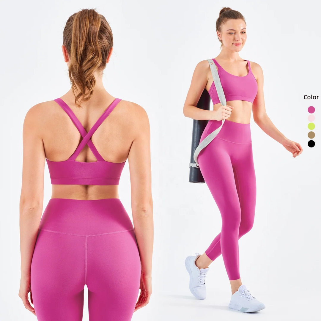 New Drop Yoga Outfit Women Sets in Buttery Soft Fabric with Ruched Sports Bra & High Waist Leggings - Allen - Fitness