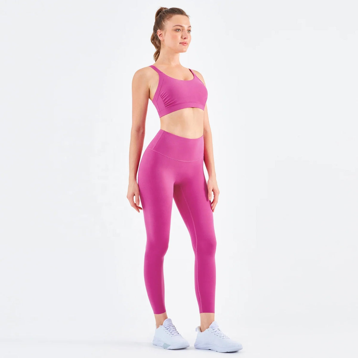 New Drop Yoga Outfit Women Sets in Buttery Soft Fabric with Ruched Sports Bra & High Waist Leggings - Allen - Fitness