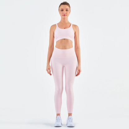 New Drop Yoga Outfit Women Sets in Buttery Soft Fabric with Ruched Sports Bra & High Waist Leggings - Allen - Fitness