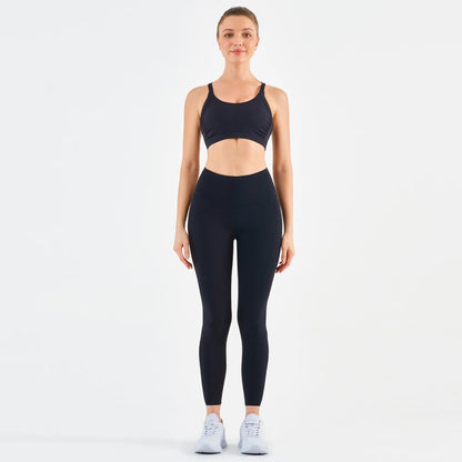 New Drop Yoga Outfit Women Sets in Buttery Soft Fabric with Ruched Sports Bra & High Waist Leggings - Allen - Fitness