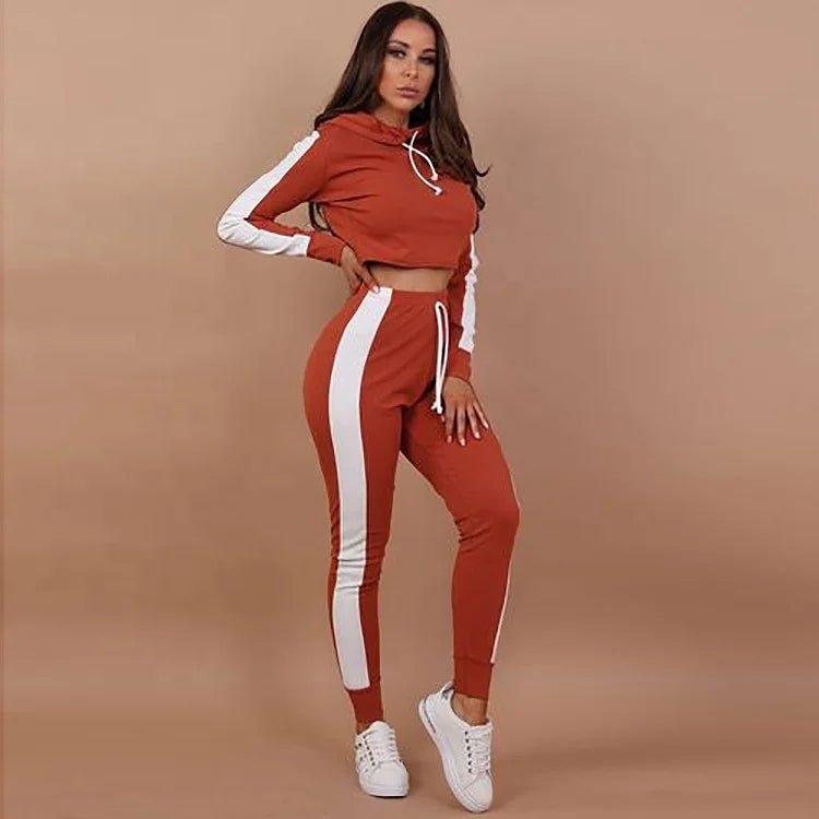 New Ladies Work Out Casual Tracksuit Crop Hoodie Joggers Set Gym Suit - Allen - Fitness