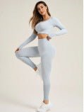 Peach Hip Super Stretch Yoga Pants Set with Cloud Blue Accent | Seamless Workout Clothes Sportswear - Allen - Fitness