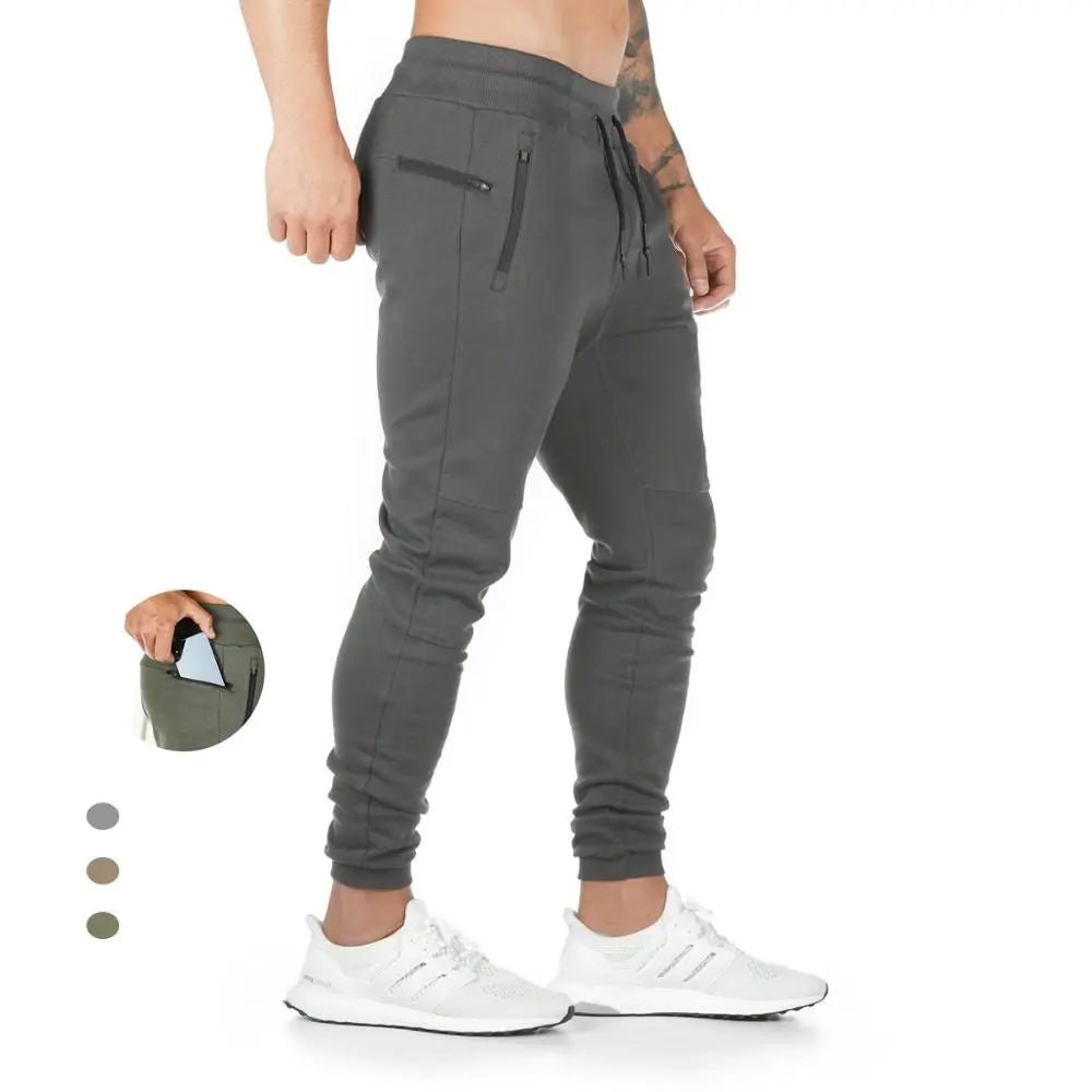 plus size Jogger Pants Workout Gym sweat trouser Side Zipper Pockets Slim Fit Bottoms trousers for men - Allen-Fitness