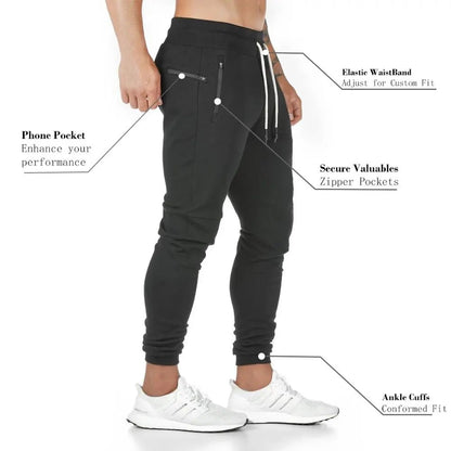 plus size Jogger Pants Workout Gym sweat trouser Side Zipper Pockets Slim Fit Bottoms trousers for men - Allen-Fitness